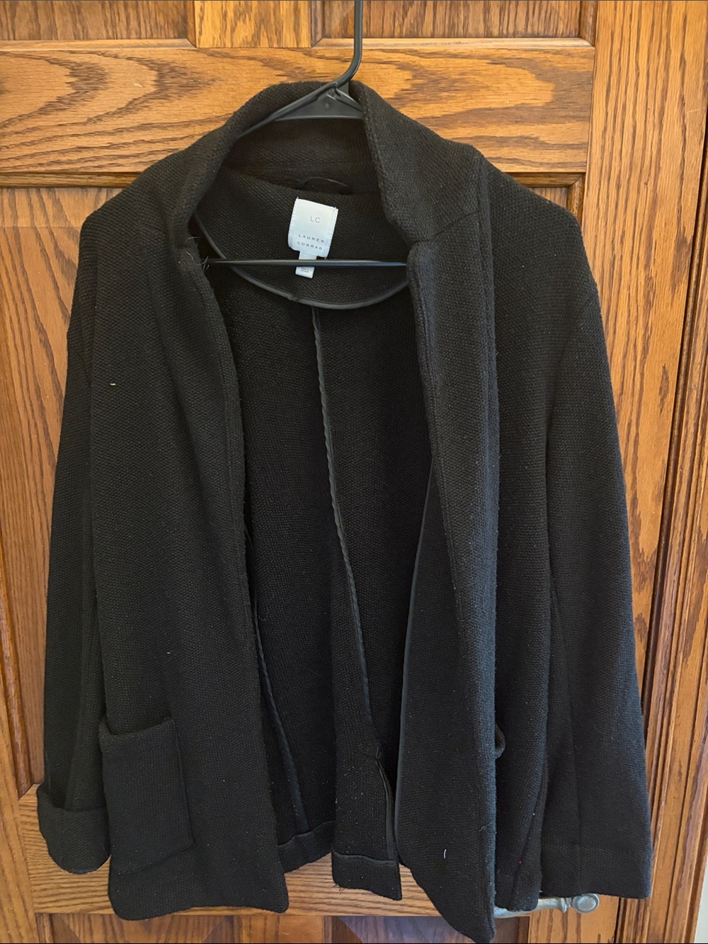 LC Lauren Conrad Black Open-Front Shawl Collar Cardigan Blazer